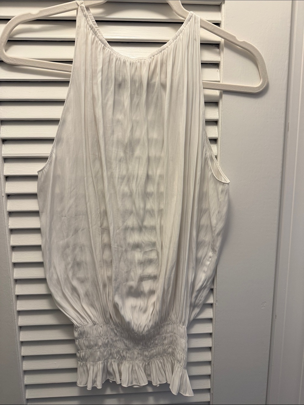 Ramy Brook White Sleeveless Sheer Pleated Blouse with Ruffle Hem
